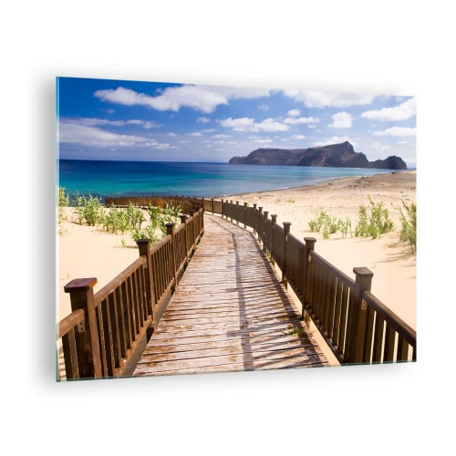 Glastavla - Bild på glas - Trästig på stranden som leder till havet - 70x50cm - Ta mig till de lyckliga öarna - Modern väggdekoration för vardagsrum och sovrum ARTTOR