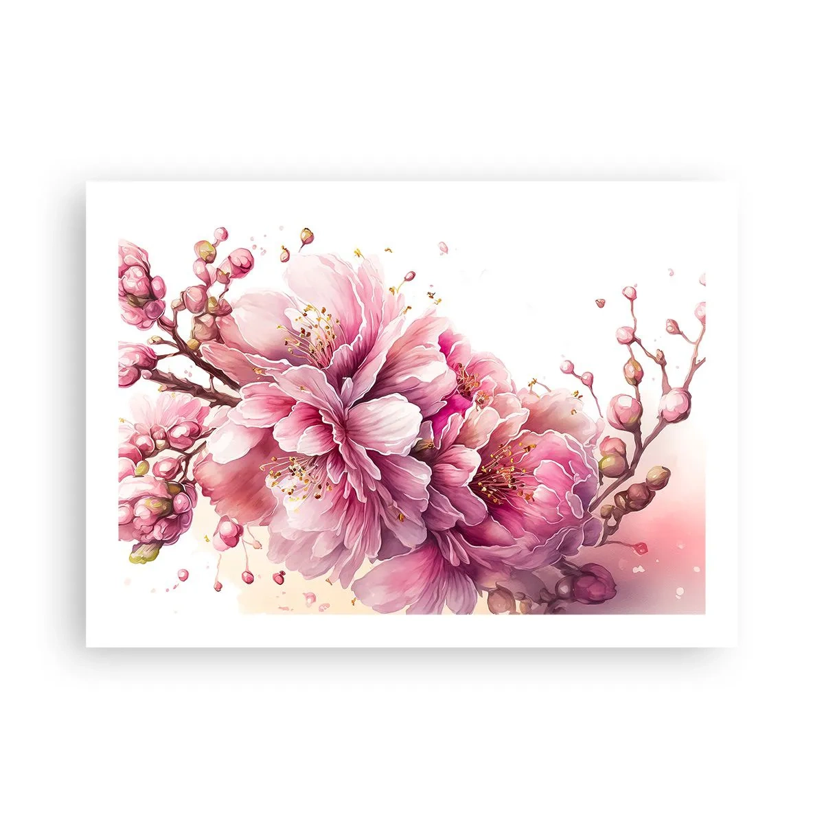 Affisch - Blommande körsbärsblomma - 70x50 cm