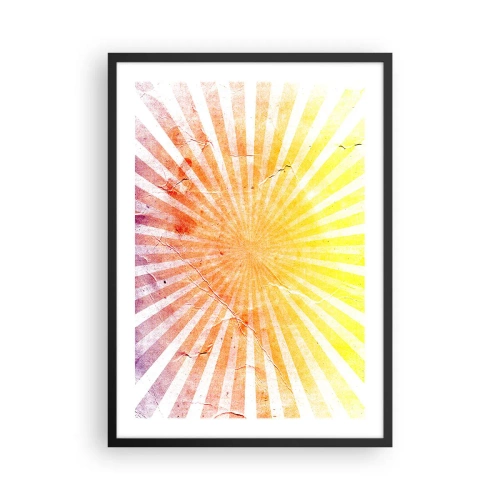 Affisch i svart ram - Abstrakt mönster av strålar i nyanser av gult och rött - 50x70cm - Solupp- och nedgångar - Modern väggdekoration för vardagsrum och sovrum ARTTOR