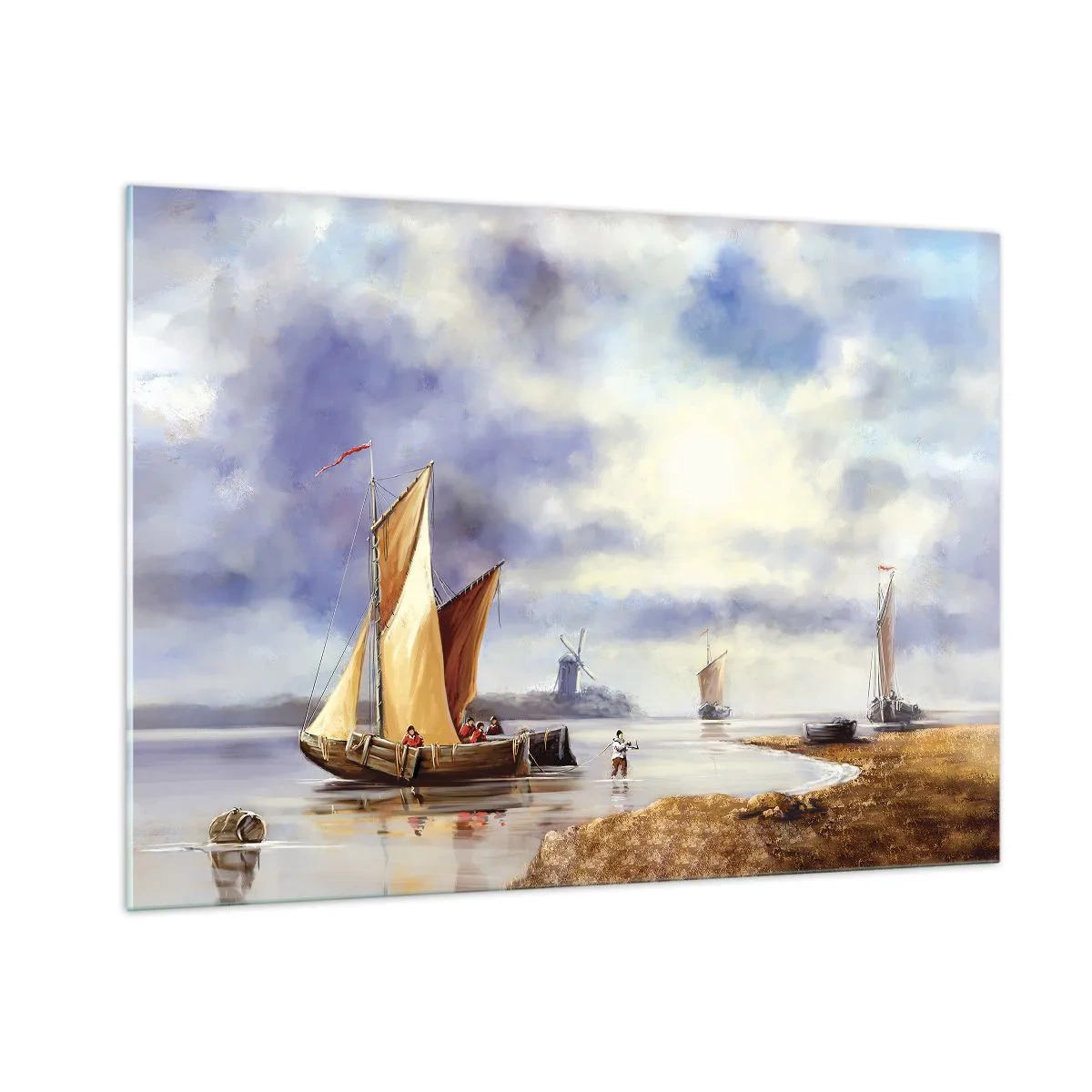 Glastavla - Bild på glas - Seglarnas hemkomst - 100x70 cm