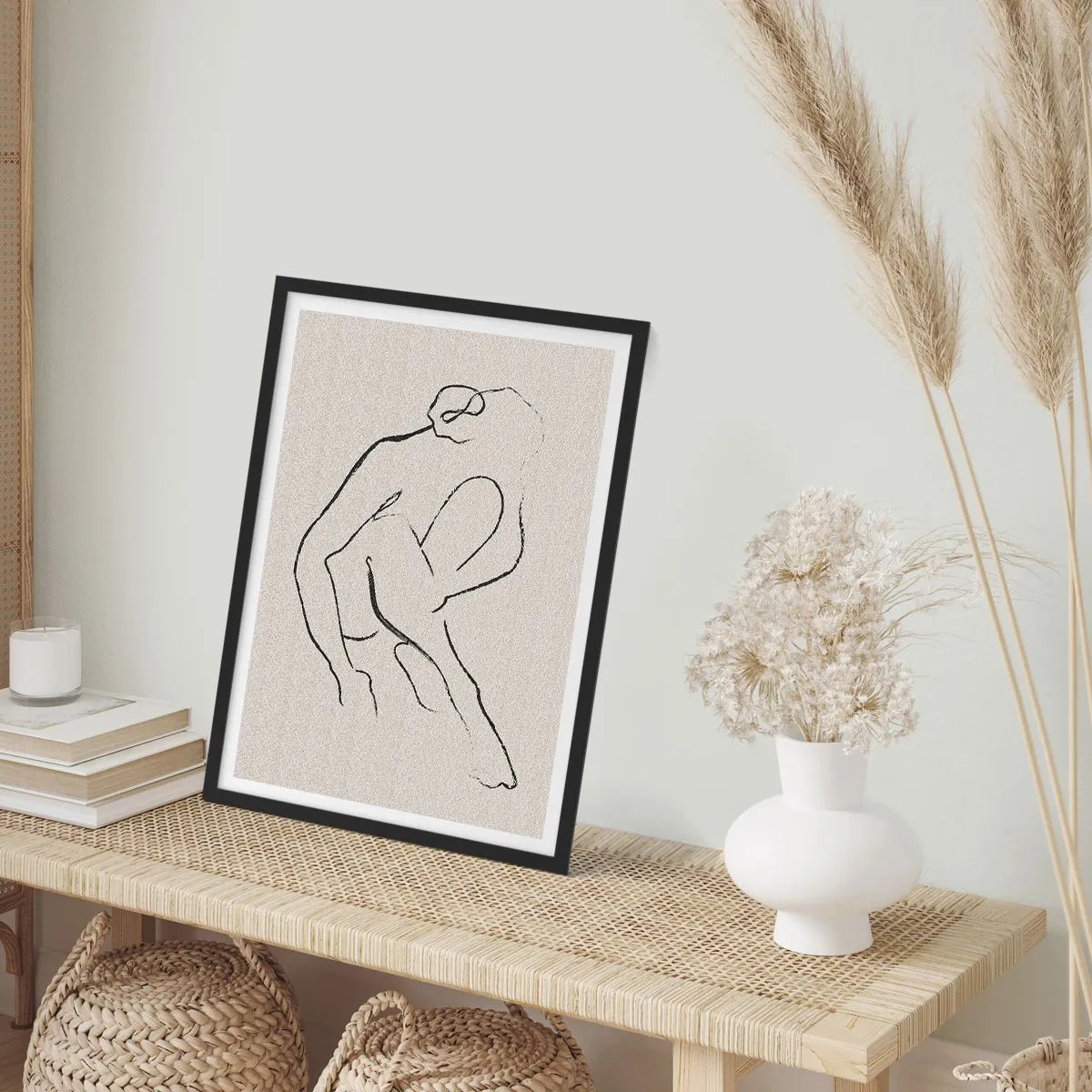 Affisch i svart ram - En minimalistisk skiss av en kvinnlig silhuett - 50x70cm - Intim skiss - Modern väggdekoration för vardagsrum och sovrum ARTTOR
