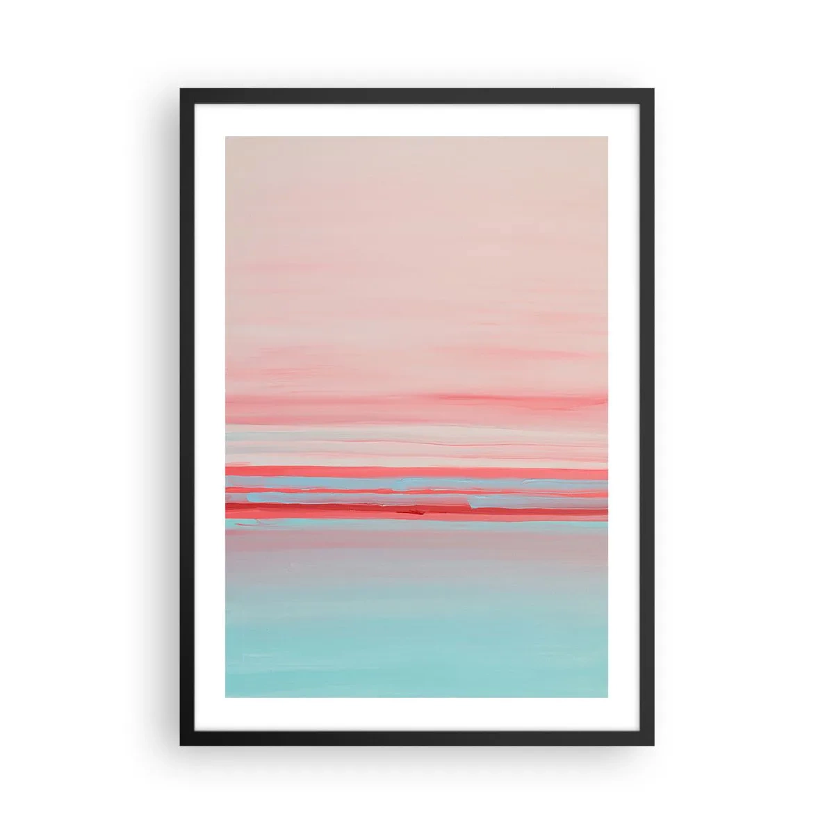 Affisch i svart ram - En delikat abstraktion i pastellnyanser av rosa och blått. - 50x70cm - Abstraktion i gryningen - Modern väggdekoration för vardagsrum och sovrum ARTTOR