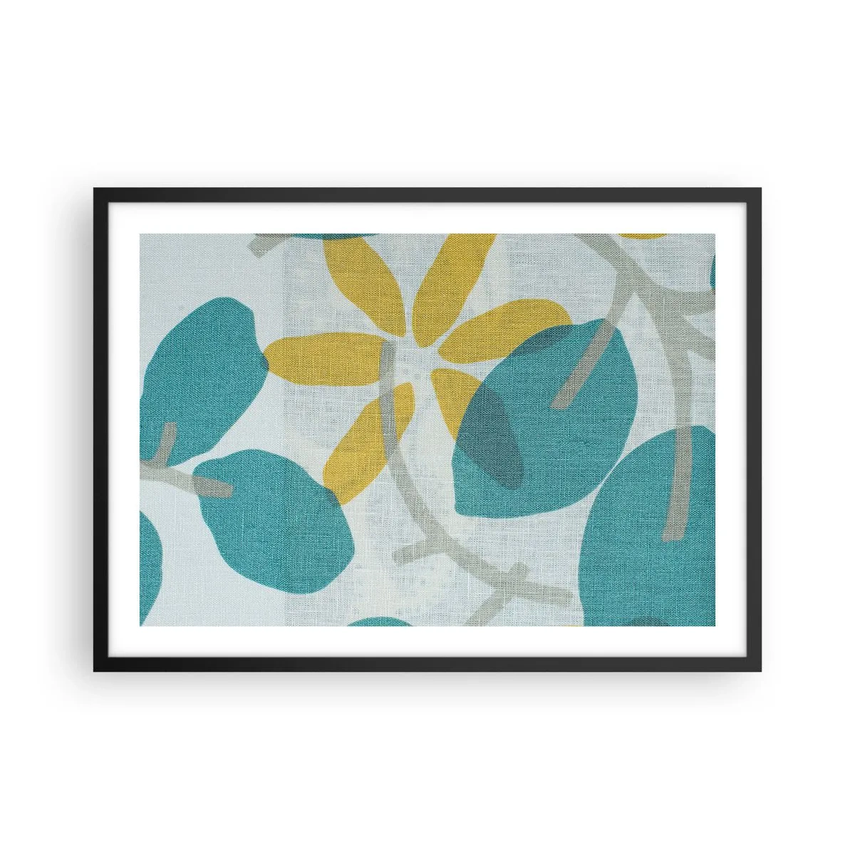 Affisch i svart ram - Bland azurblå blad - 70x50 cm