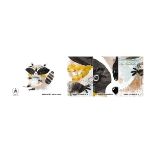 Provbit av självhäftande fototapet Deluxe Sticker - Min vän tvättbjörn - För barn, tvättbjörn, Grafik - 100x30 cm