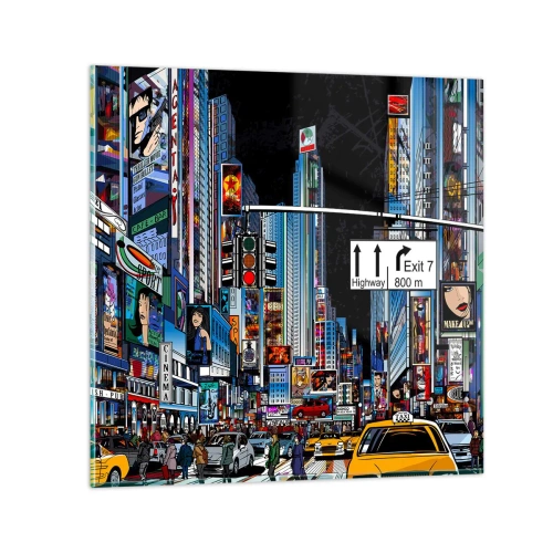 Glastavla - Bild på glas - En natt som i serierna - 60x60 cm