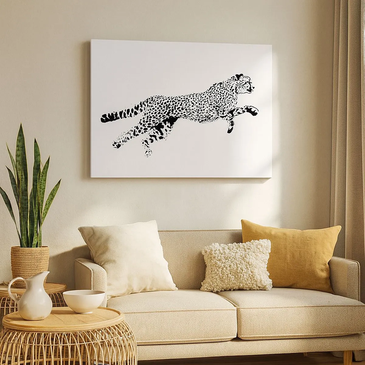 Canvastavla - Bild på duk - Minimalistisk grafik av en gepard i rörelse - 70x50cm - Snabbast på jorden - Modern väggdekoration för vardagsrum och sovrum ARTTOR