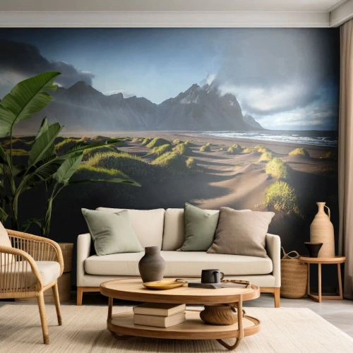 Självhäftande Fototapet Deluxe Sticker - Elementens harmoni - Landskap, Island, Berg - 350x256 cm