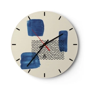 Väggklocka - Klocka på glas - Abstrakt komposition med blå former och mönster - 30x30cm - Abstrakt kvartett - Modern väggdekoration för vardagsrum, kök och sovrum ARTTOR