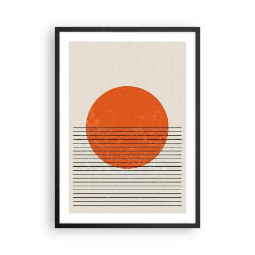 Affisch i svart ram - En minimalistisk solnedgång i geometrisk form - 50x70cm - Alltid solen - Modern väggdekoration för vardagsrum och sovrum ARTTOR