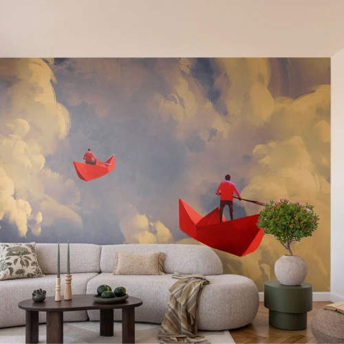 Fototapet Premium Canvas - Drömmarnas utflykt - Abstraktion, Fantasi, Origami - 300x210 cm
