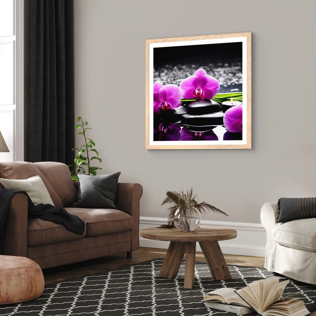 Affisch i ram av ljusek - Drunkna i tystnad och lugn - 60x60 cm