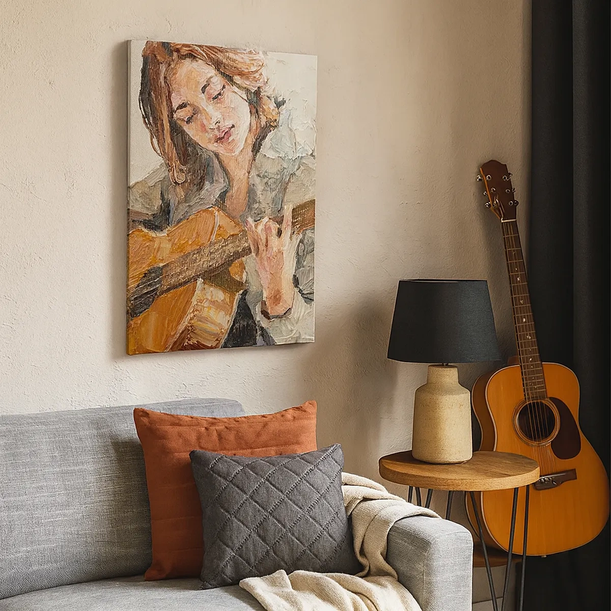 Canvastavla - Bild på duk - Konsert för gitarr och en flickas hjärta - 50x70 cm