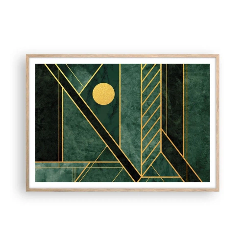 Affisch i ram av ljusek - Dynamik av guld och azurblå - 100x70 cm