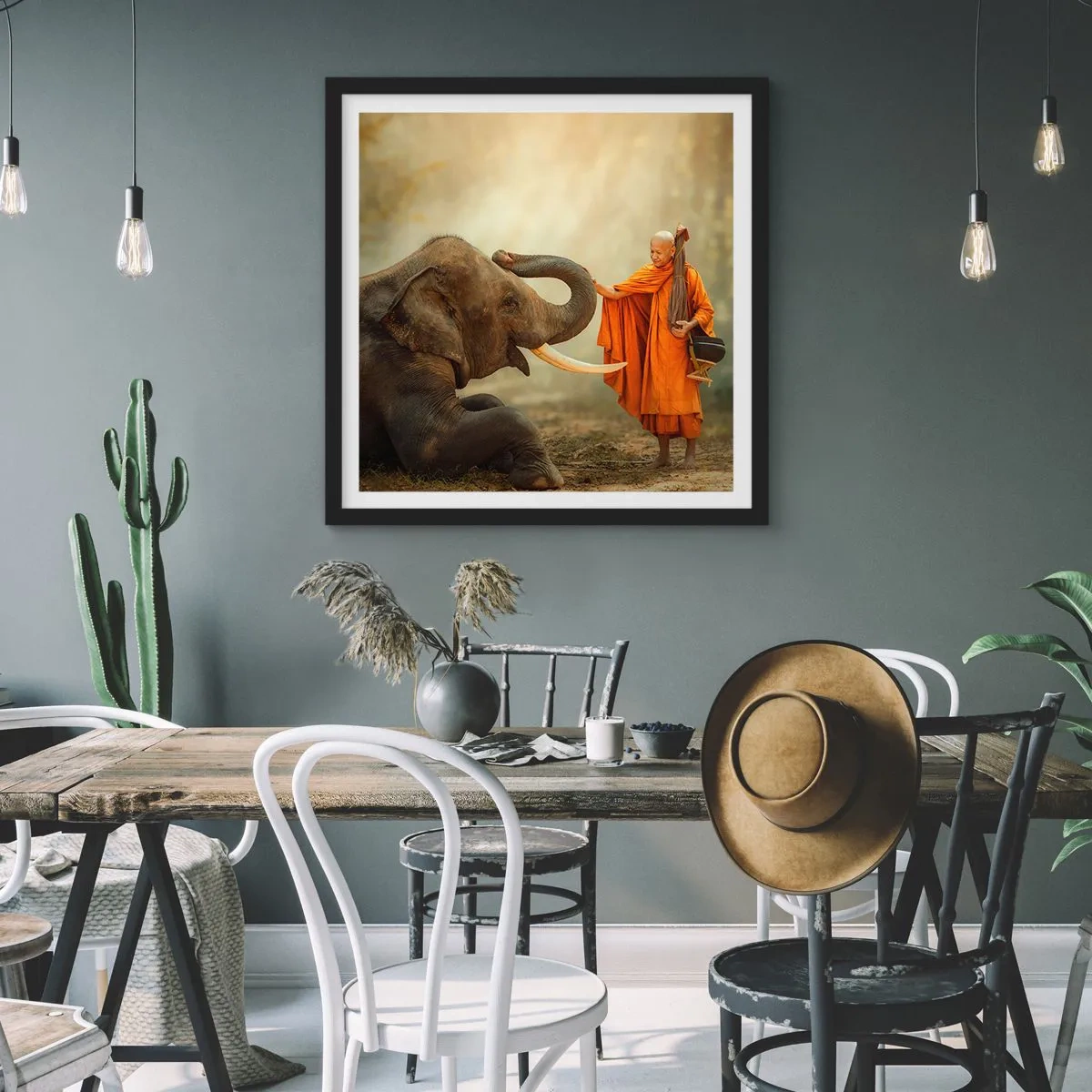 Affisch i svart ram - Ett möte under resan - 50x50 cm