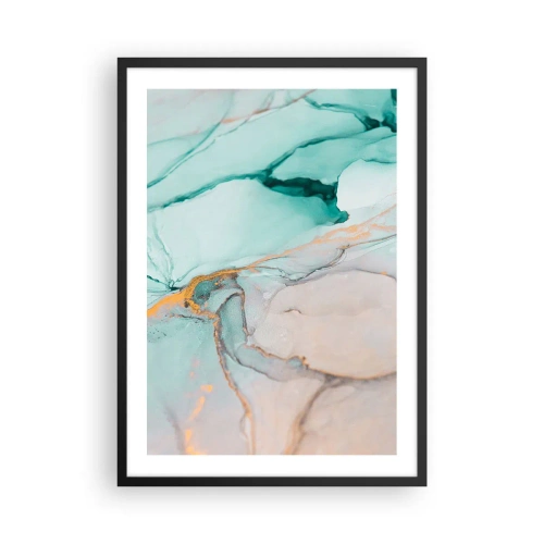 Affisch i svart ram - En abstrakt komposition i nyanser av turkos och guld. - 50x70cm - Formernas och färgernas dans - Modern väggdekoration för vardagsrum och sovrum ARTTOR