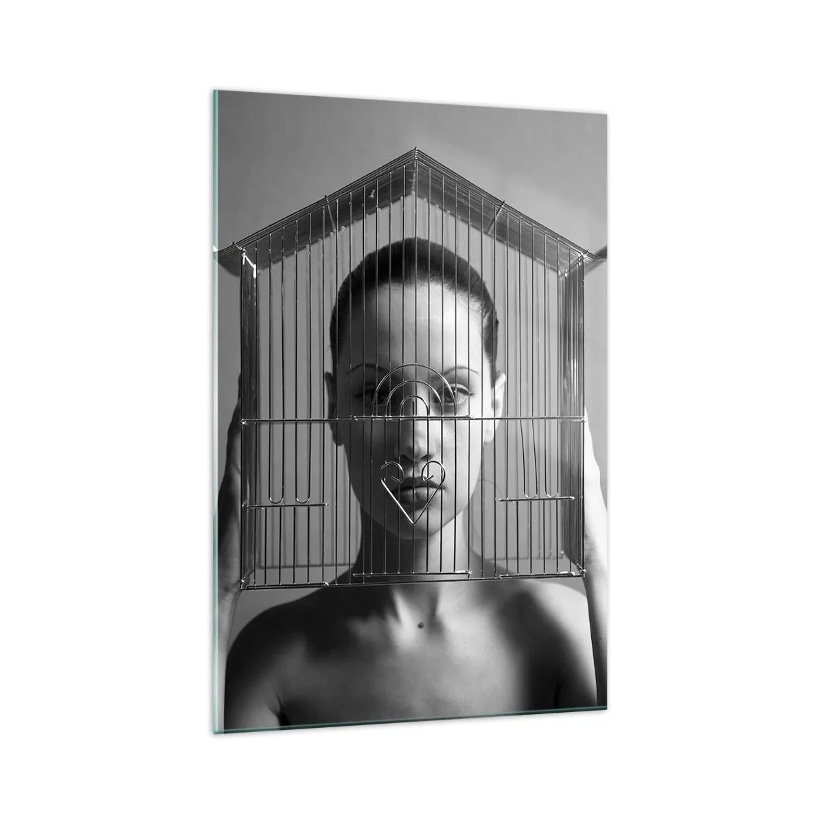 Glastavla - Bild på glas - Något surrealistisk porträtt - 70x100 cm