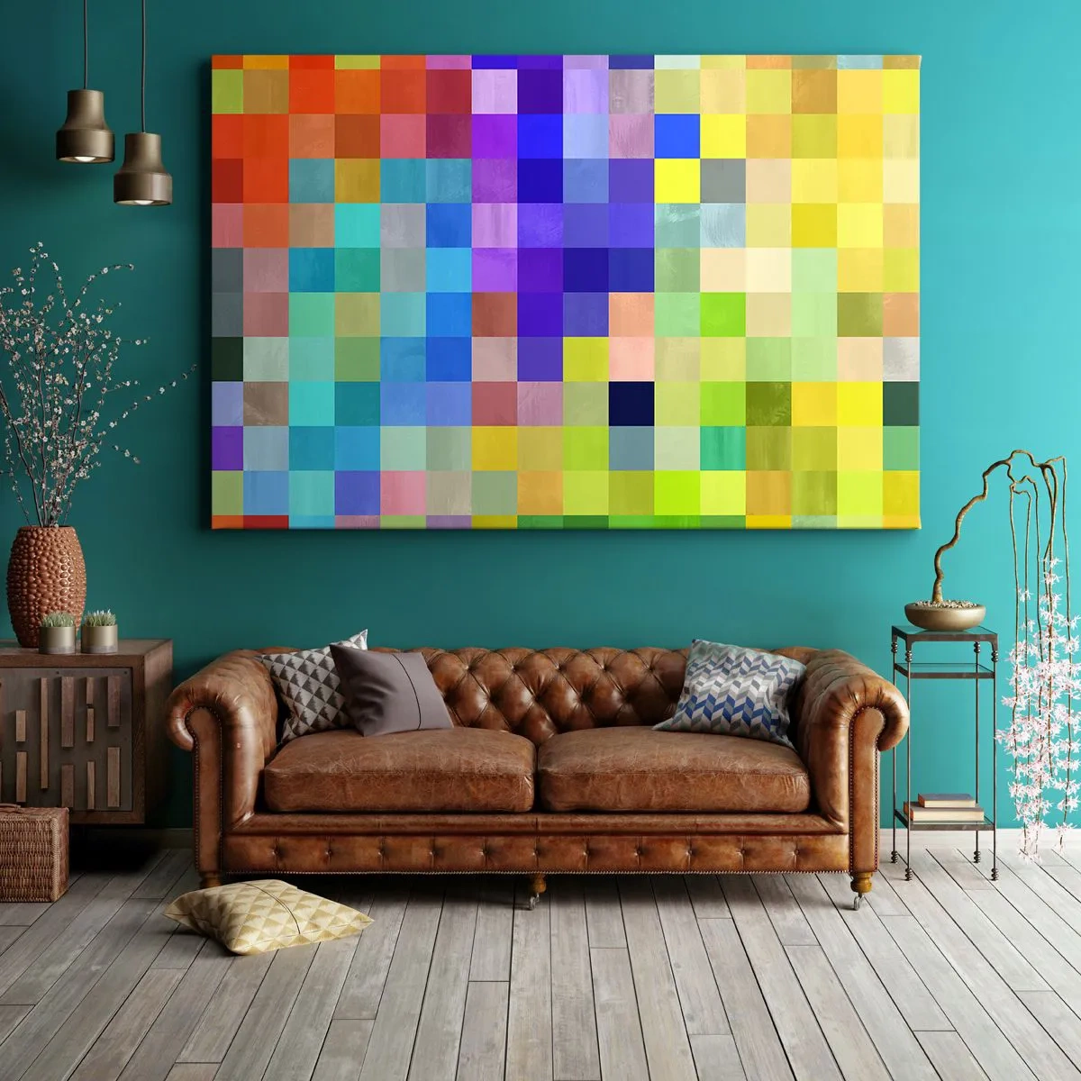 Canvastavla - Bild på duk - En färgglad mosaik av rutor i olika färger - 70x50cm - Alla olika, alla jämna - Modern väggdekoration för vardagsrum och sovrum ARTTOR