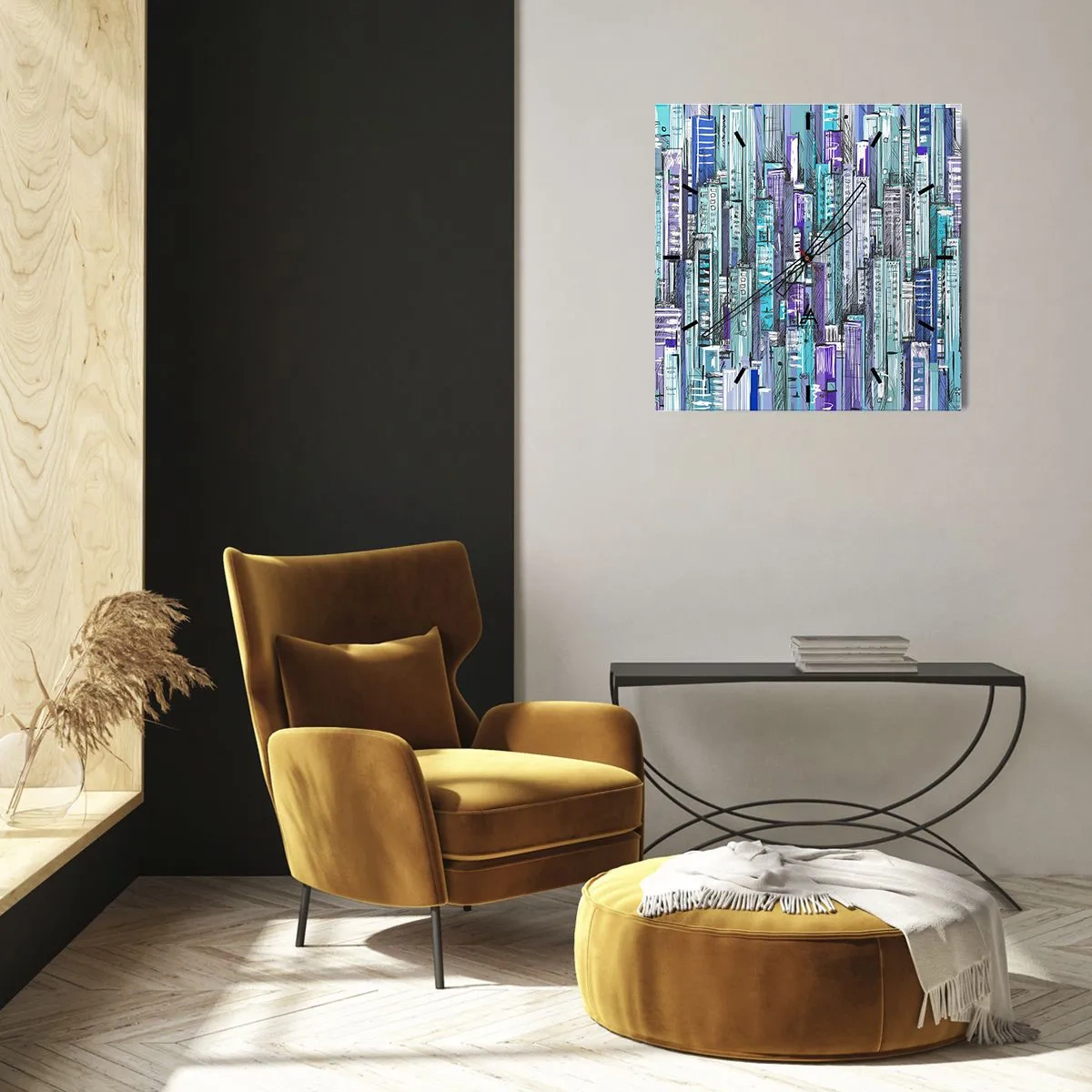 Väggklocka - Klocka på glas - Blått från himlen - 30x30 cm