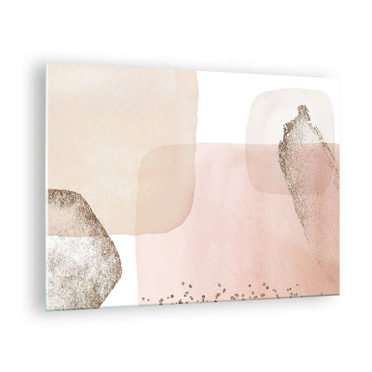 Glastavla - Bild på glas - En abstrakt komposition i nyanser av rosa, beige och guld. - 70x50cm - Titta genom färgen - Modern väggdekoration för vardagsrum och sovrum ARTTOR