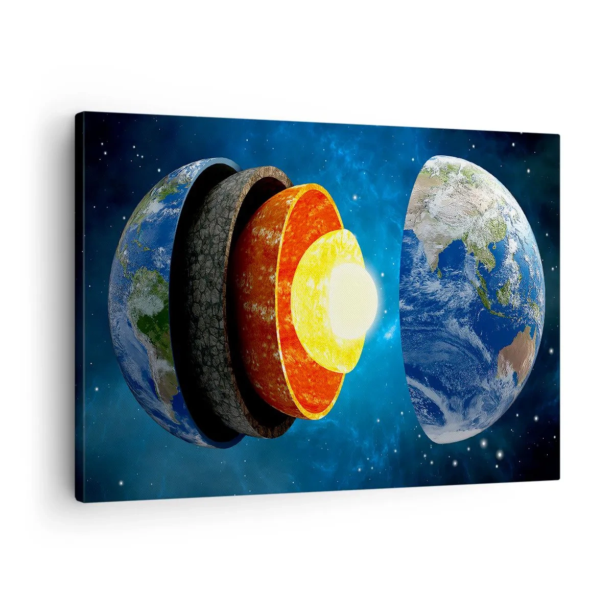 Canvastavla - Bild på duk - Ett tvärsnitt av jorden som visar dess lager i rymden. - 70x50cm - Resa till jordens inre - Modern väggdekoration för vardagsrum och sovrum ARTTOR