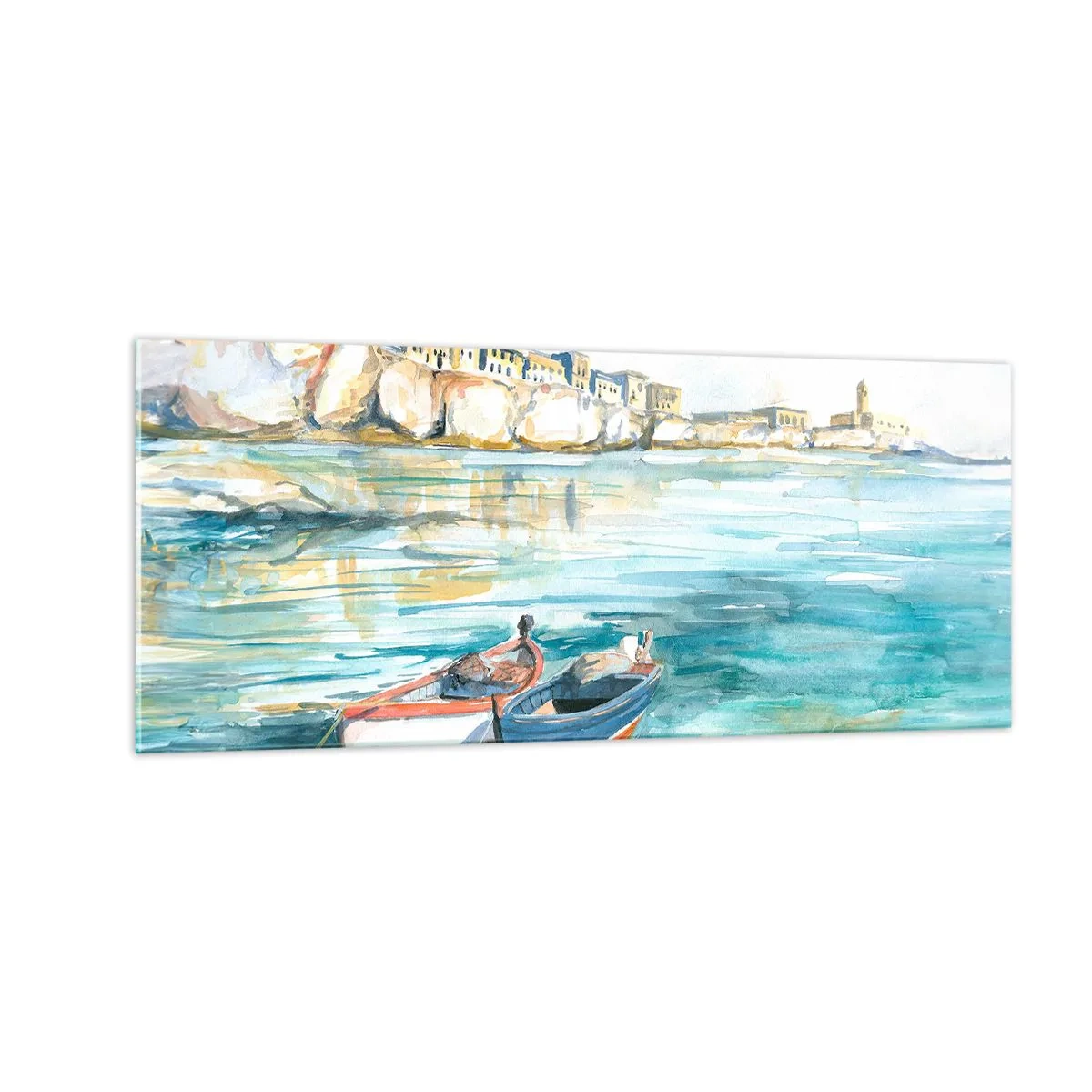 Glastavla - Bild på glas - Landskap i azurblått - 100x40 cm