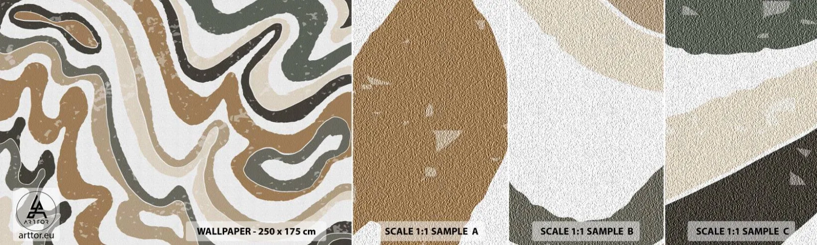 Provbit av självhäftande fototapet Deluxe Sticker - Meandrar av jordnära färger - Abstraktion, Bit, Boho - 100x30 cm