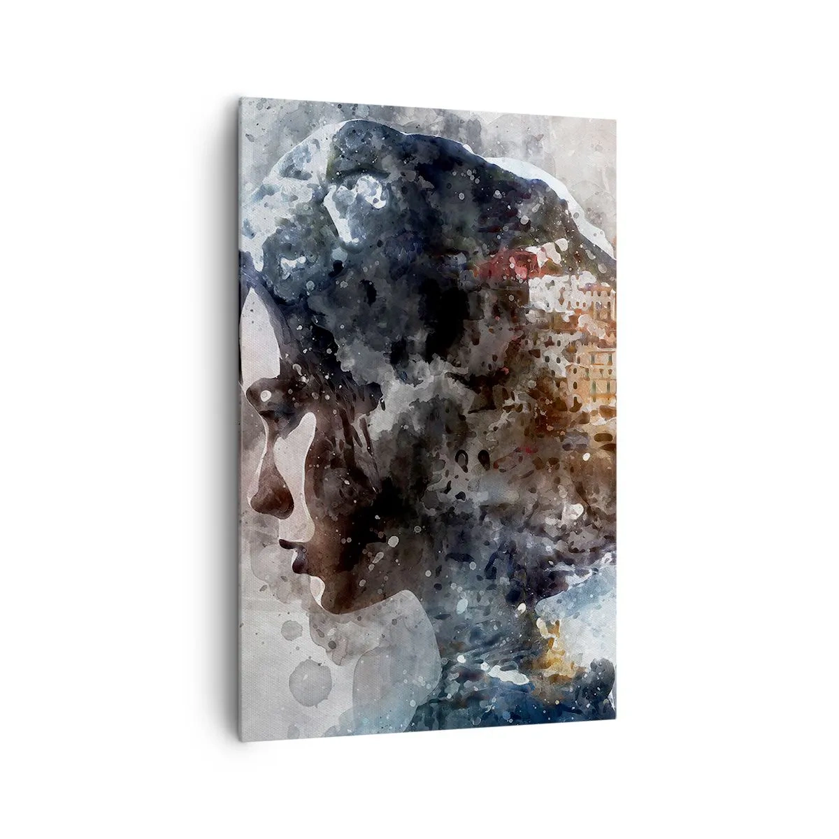 Canvastavla - Bild på duk - Berättelse om en tjej med en stad i bakgrunden - 80x120 cm