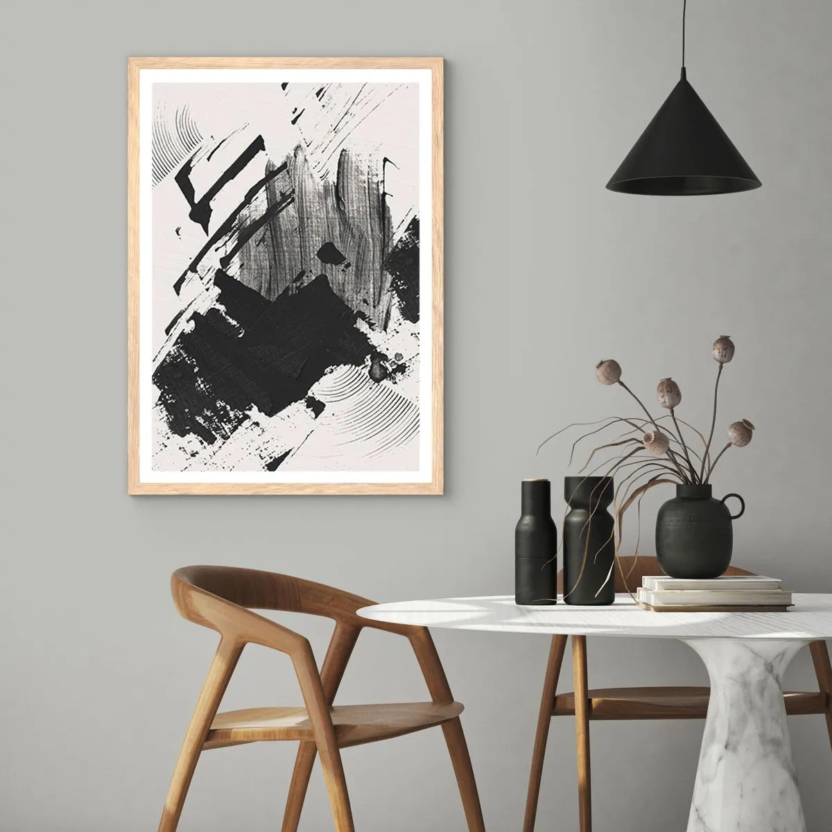 Affisch i ram av ljusek - Abstraktion - uttrycket av svart - 40x50 cm