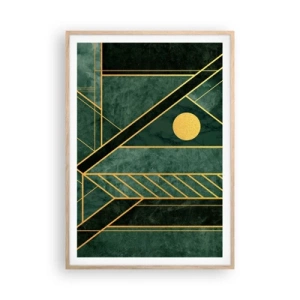 Affisch i ram av ljusek - Dynamik av guld och azurblå - 70x100 cm