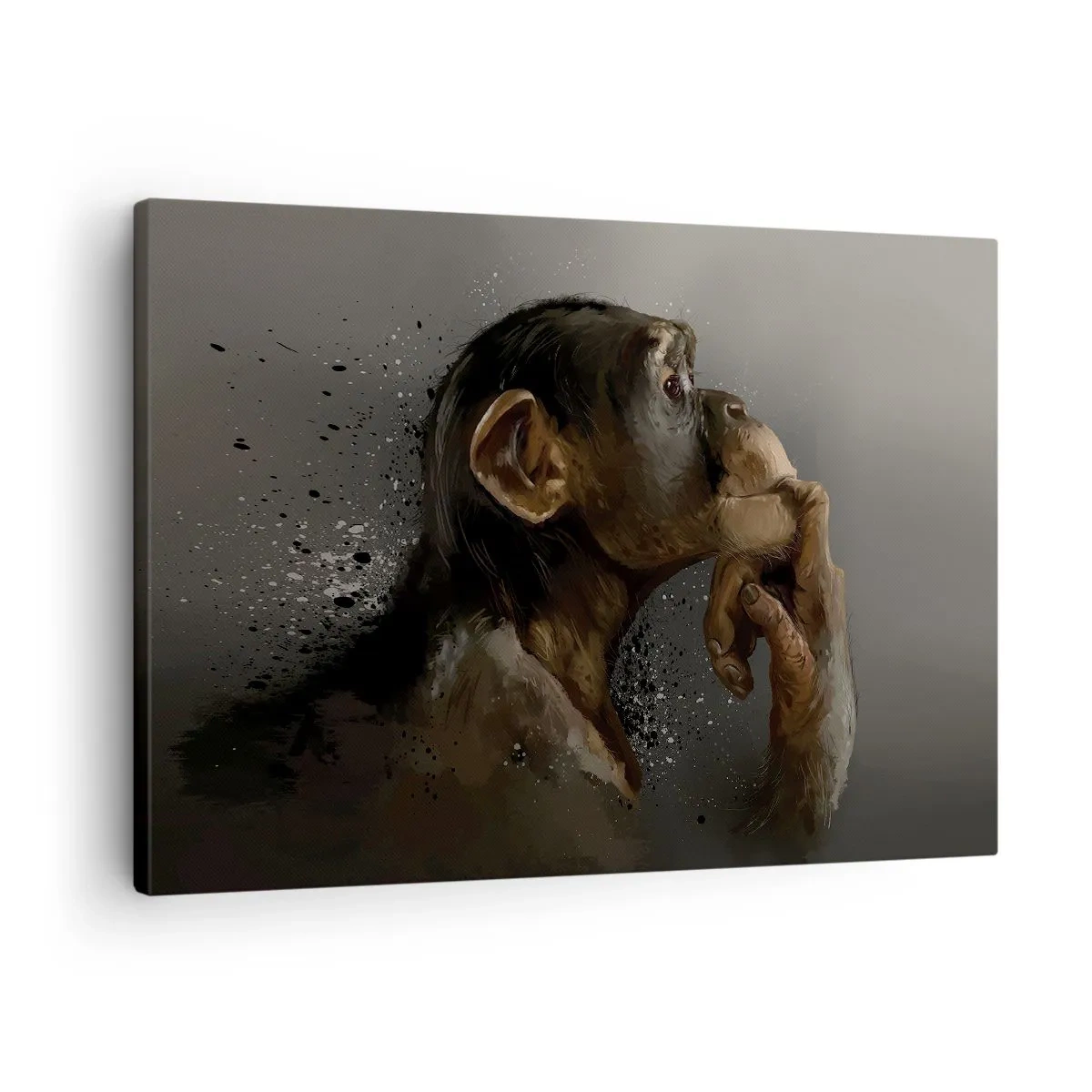 Canvastavla - Bild på duk - Porträtt av en apa i en reflekterande pose mot en grå bakgrund - 70x50cm - Säkert en tänkare - Modern väggdekoration för vardagsrum och sovrum ARTTOR