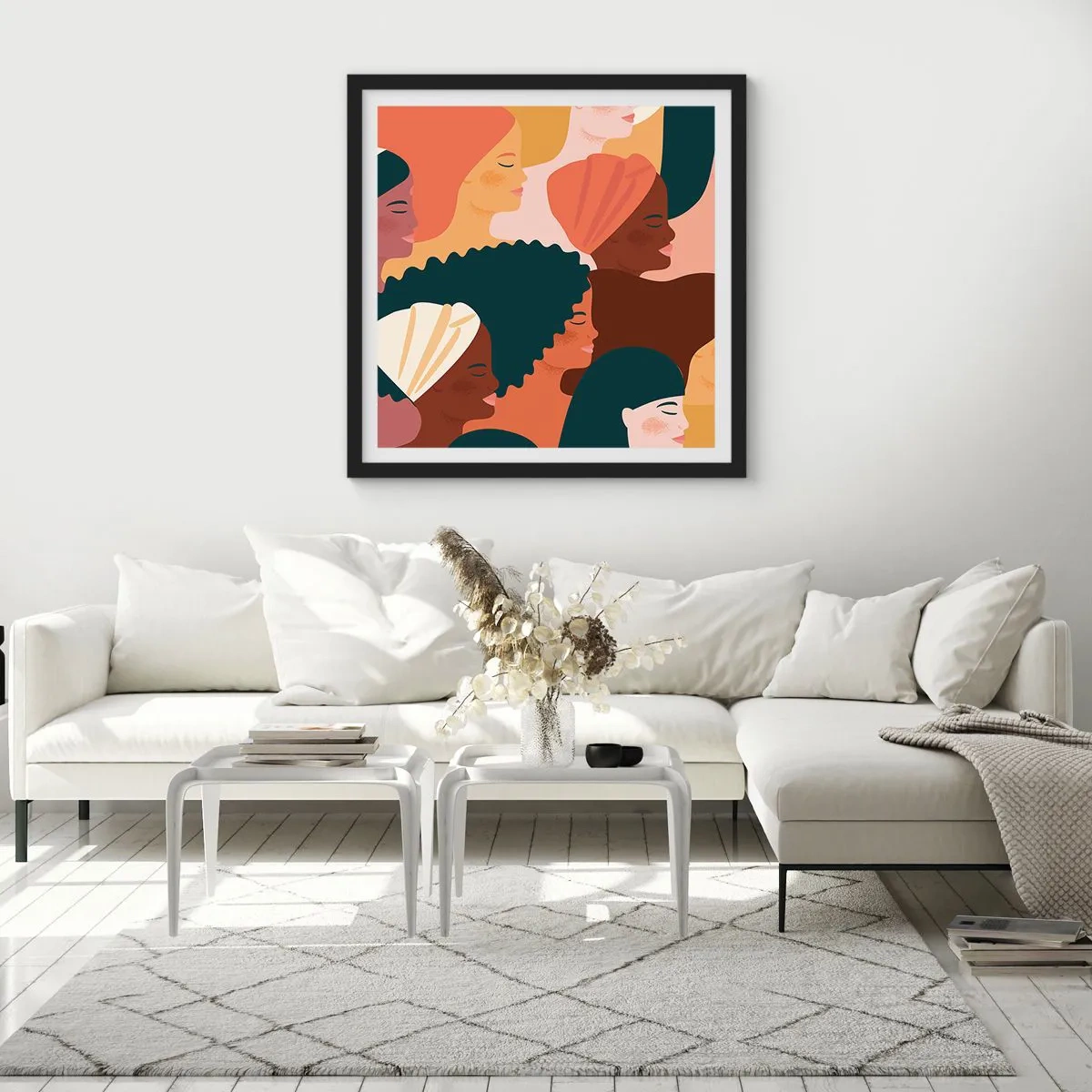 Affisch i svart ram - Endast kvinnlighet - 40x40 cm