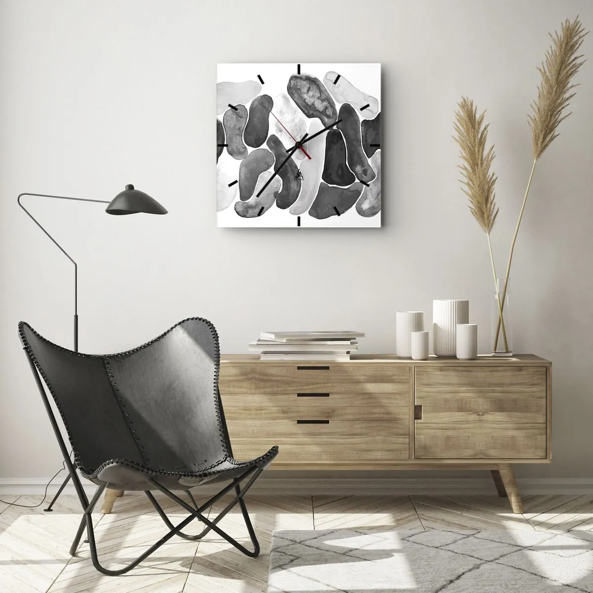 Väggklocka - Klocka på glas - Stenig abstraktion - 40x40 cm