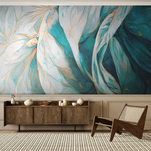 Fototapet på mått Premium Canvas - Blå abstraktion med guldmotiv - Bit, Art déco, Subtil