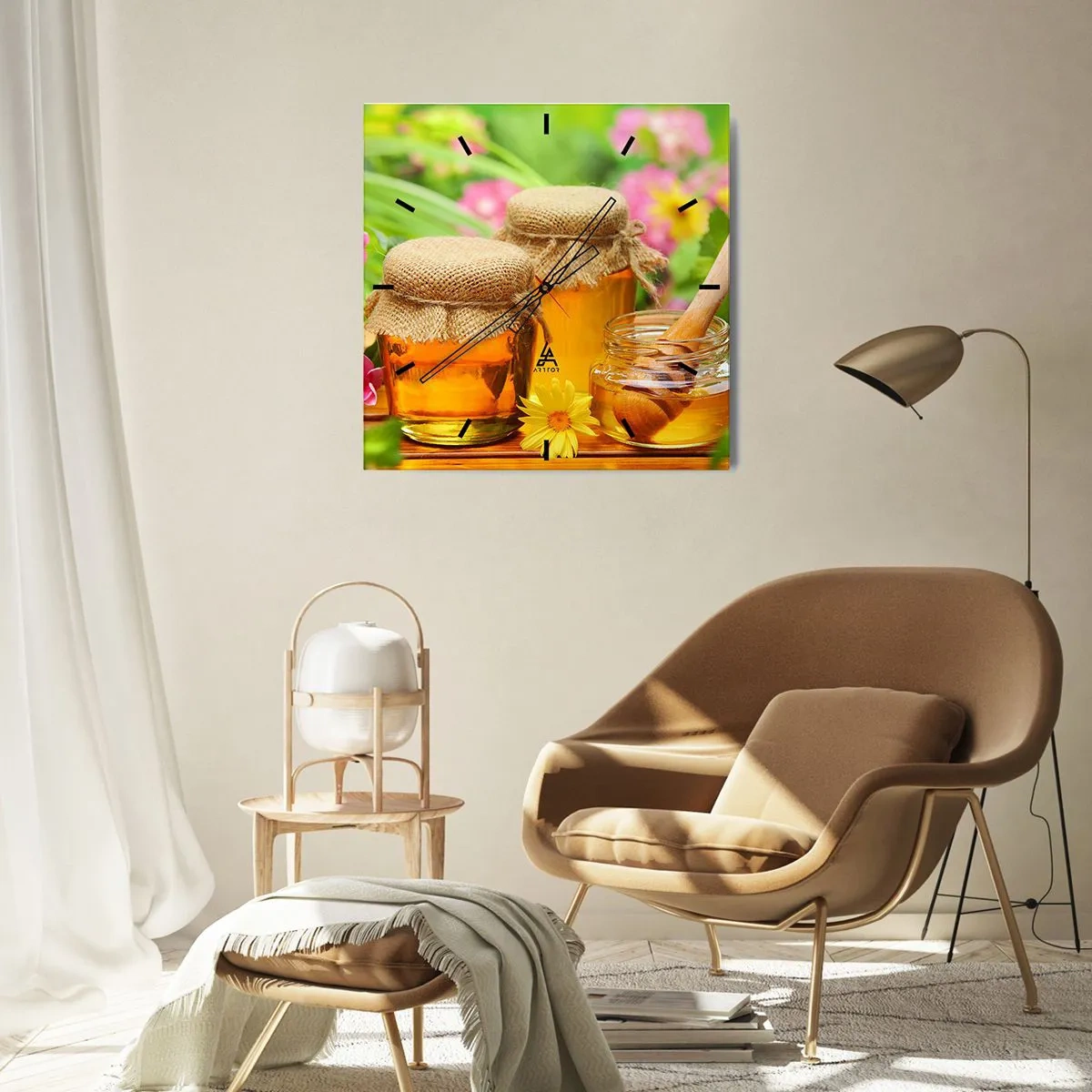 Väggklocka - Klocka på glas - Sött och blommigt - 40x40 cm