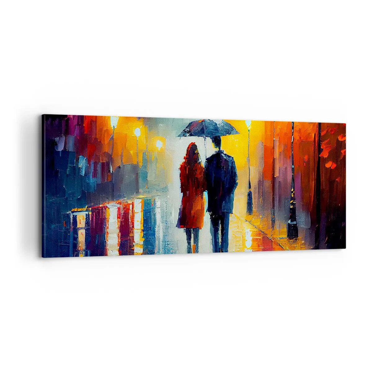 Canvastavla - Bild på duk - Tillsammans - en färgglad natt - 100x40 cm