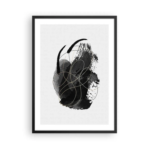 Affisch i svart ram - En abstrakt komposition i svart med fina guldlinjer. - 50x70cm - Uppkommen ur svärta - Modern väggdekoration för vardagsrum och sovrum ARTTOR