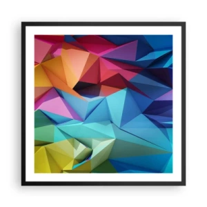 Affisch i svart ram - Regnbågsorigami - 60x60 cm