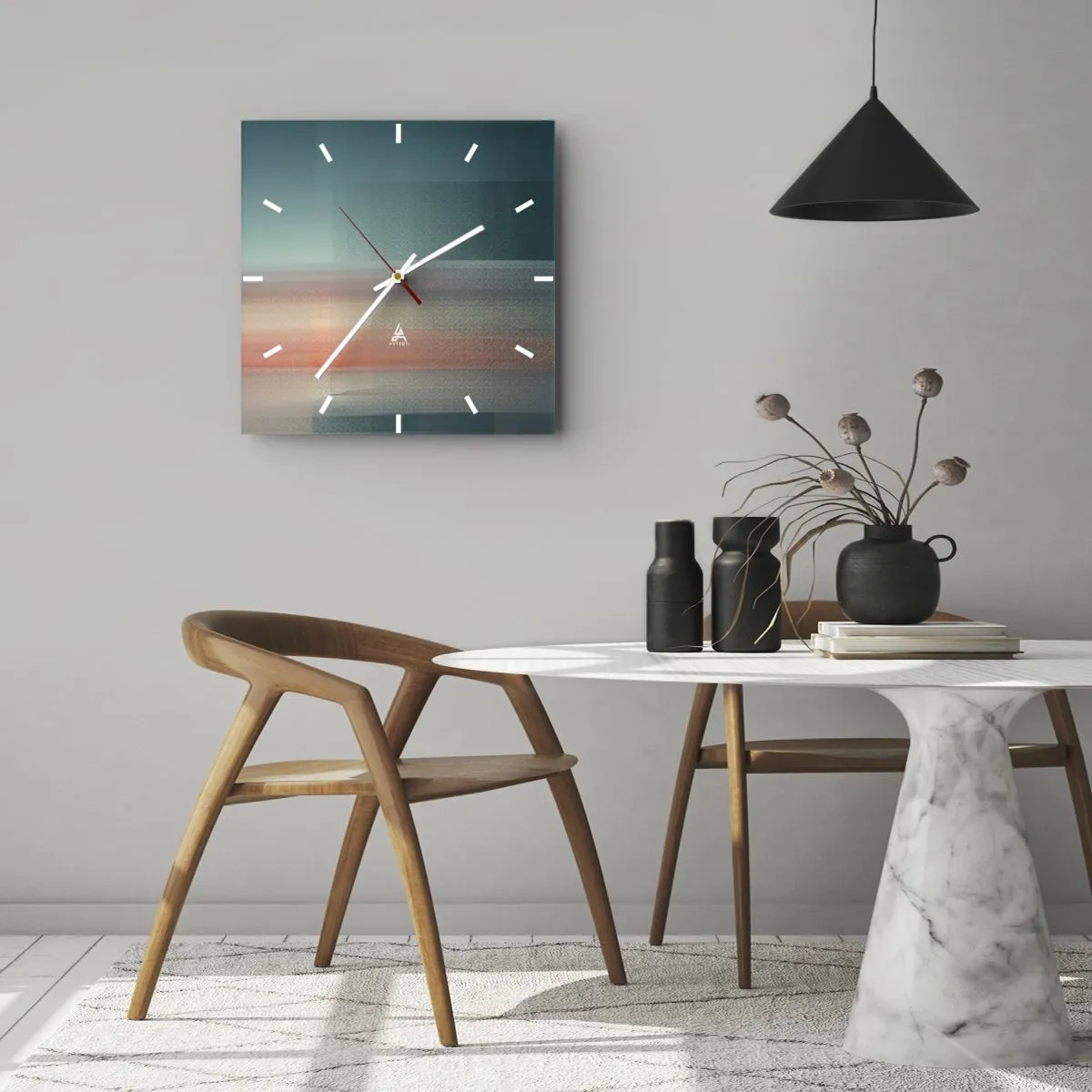 Väggklocka - Klocka på glas - Abstraktion: ljusvågor - 40x40 cm