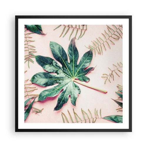 Affisch i svart ram - Grönskans studie mot rosa bakgrund - 60x60 cm