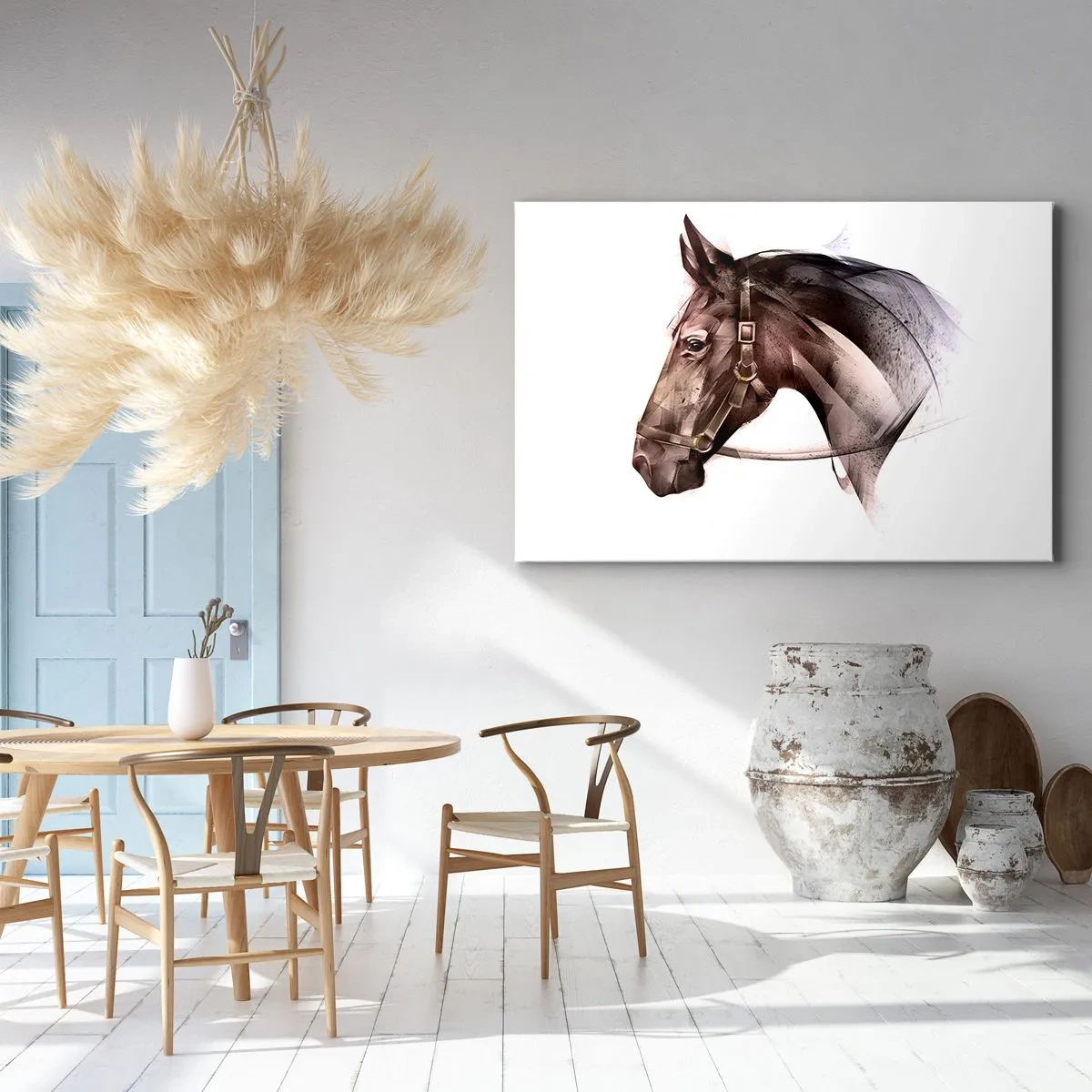 Canvastavla - Bild på duk - En hästprofil i en delikat konstnärlig form på en vit bakgrund - 70x50cm - Vilken charm - Modern väggdekoration för vardagsrum och sovrum ARTTOR