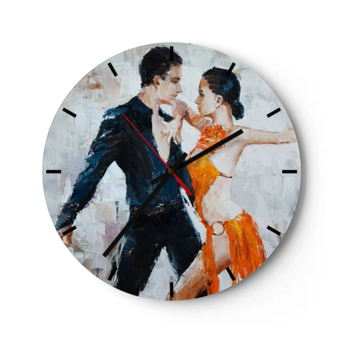 Väggklocka - Klocka på glas - Ett par som dansar till en intensiv rytm med dynamiska poser - 30x30cm - Dirty dancing - Modern väggdekoration för vardagsrum, kök och sovrum ARTTOR