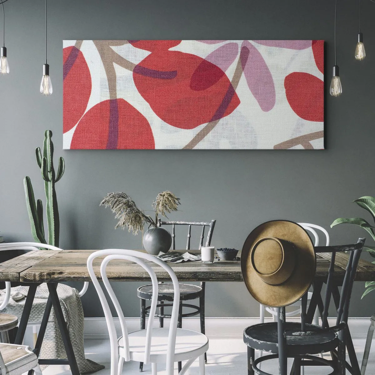 Canvastavla - Bild på duk - Blomsterkomposition i rosa - 140x50 cm