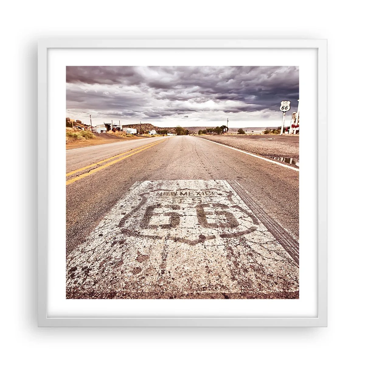 Affisch i vit ram - Mother Road - amerikanska legenden - 50x50 cm