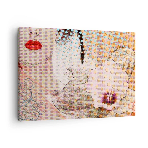 Canvastavla - Bild på duk - Abstrakt konstverk med mun och orkidémotiv - 70x50cm - Serieheroin - Modern väggdekoration för vardagsrum och sovrum ARTTOR