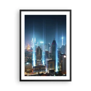 Affisch i svart ram - Nattlandskap av stadens centrum med skyskrapor - 50x70cm - Himmelsfärd på berlinskt sätt - Modern väggdekoration för vardagsrum och sovrum ARTTOR