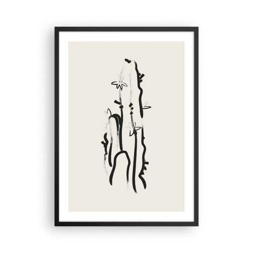 Affisch i svart ram - Minimalistisk kaktusteckning - 50x70cm - Blommande ört - Modern väggdekoration för vardagsrum och sovrum ARTTOR