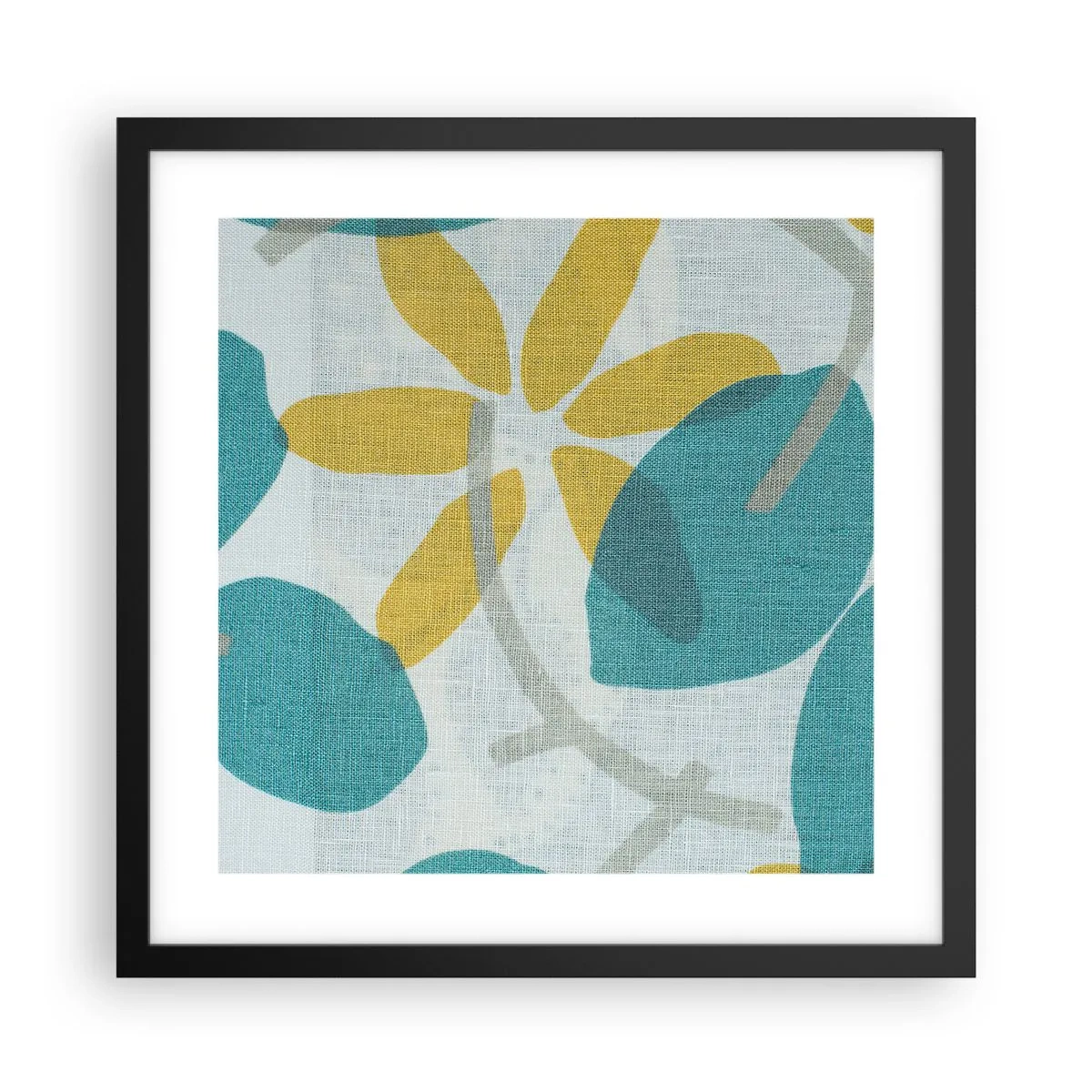 Affisch i svart ram - Bland azurblå blad - 40x40 cm