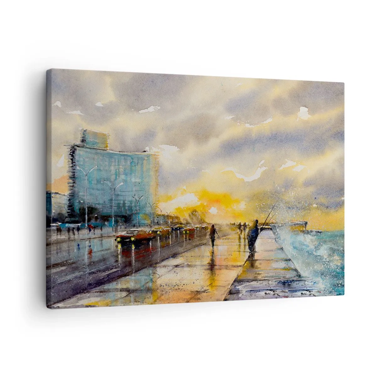 Canvastavla - Bild på duk - En pittoresk utsikt över strandpromenaden vid solnedgången - 70x50cm - Livet på stranden - Modern väggdekoration för vardagsrum och sovrum ARTTOR