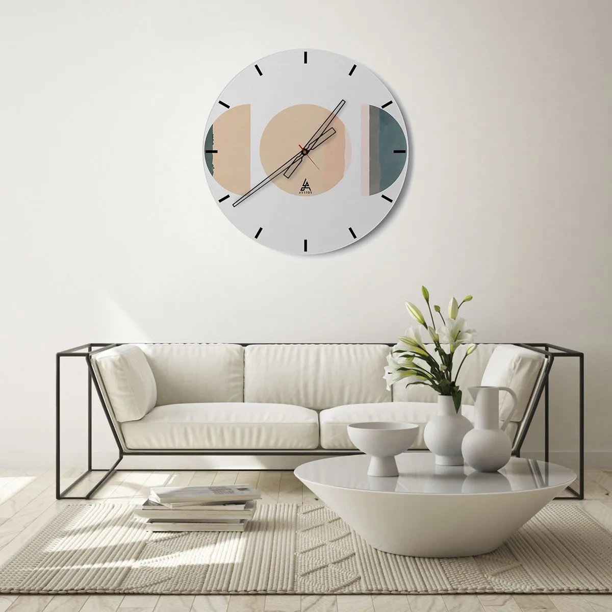 Väggklocka - Klocka på glas - Abstrakta geometriska mönster med pastellfärger - 30x30cm - Hjul efter hjul - Modern väggdekoration för vardagsrum, kök och sovrum ARTTOR