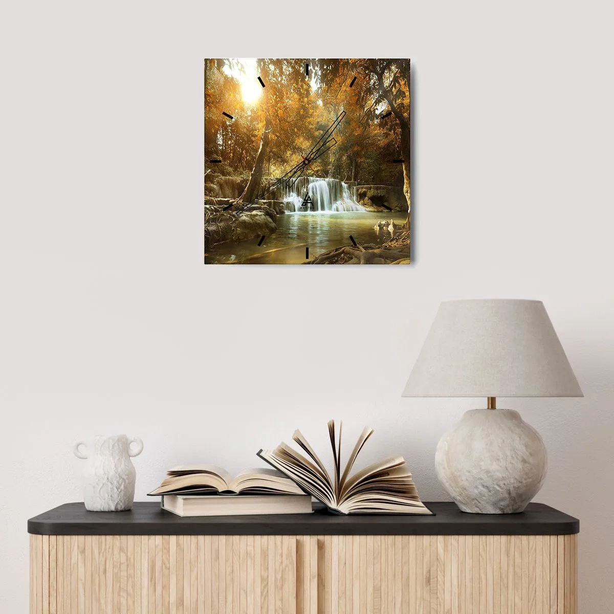 Väggklocka - Klocka på glas - Parkkaskad - 30x30 cm